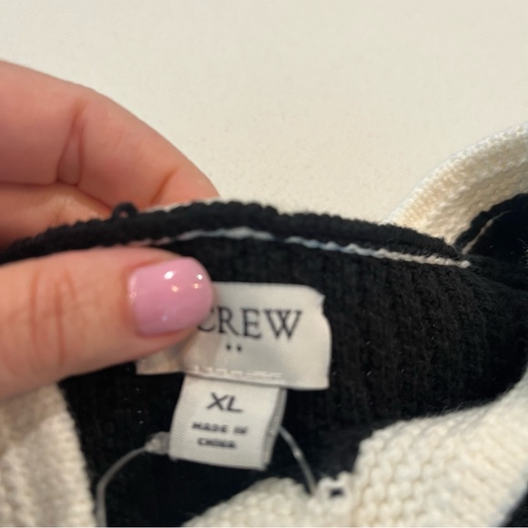 NEW J Crew Short Sleeve Lady Cardigan Button Up Black & White Sweater- XL - Picture 8 of 10